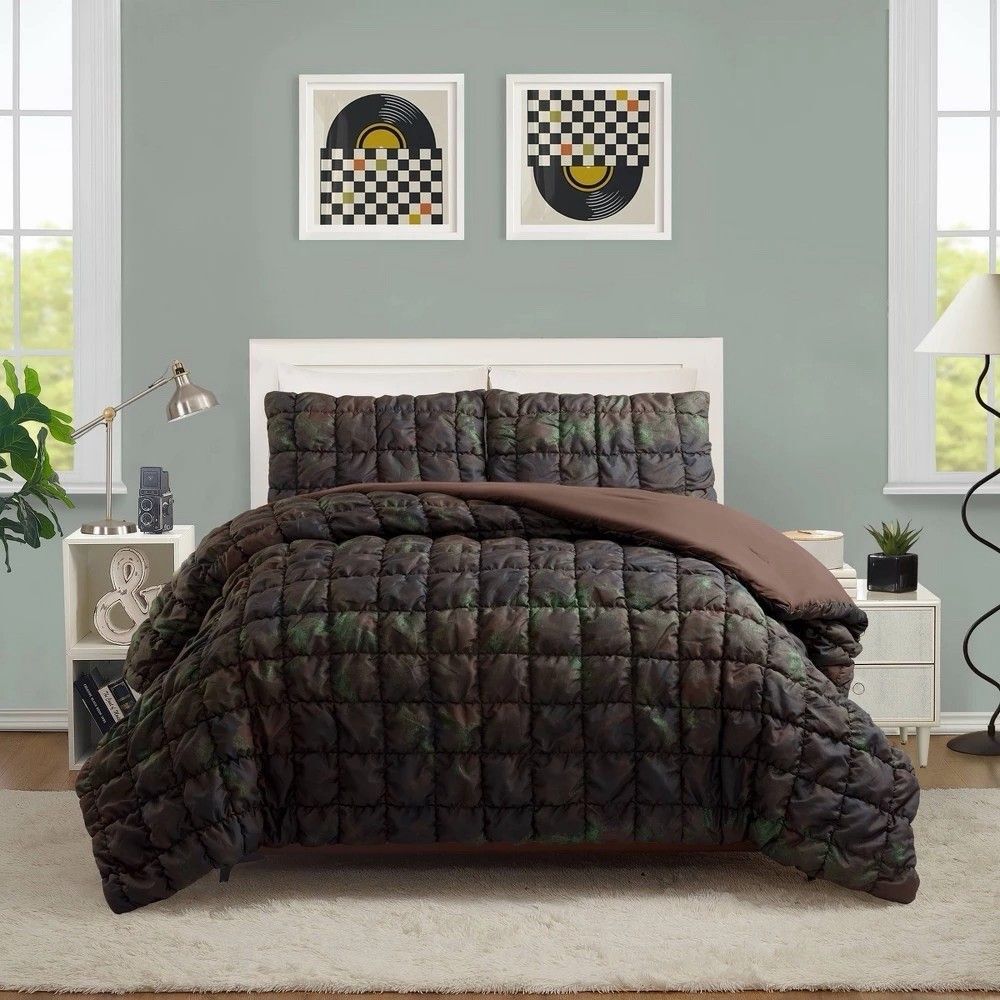 Seek Full/Queen Puffer Square Comforter Lightweight Modern Bedding
